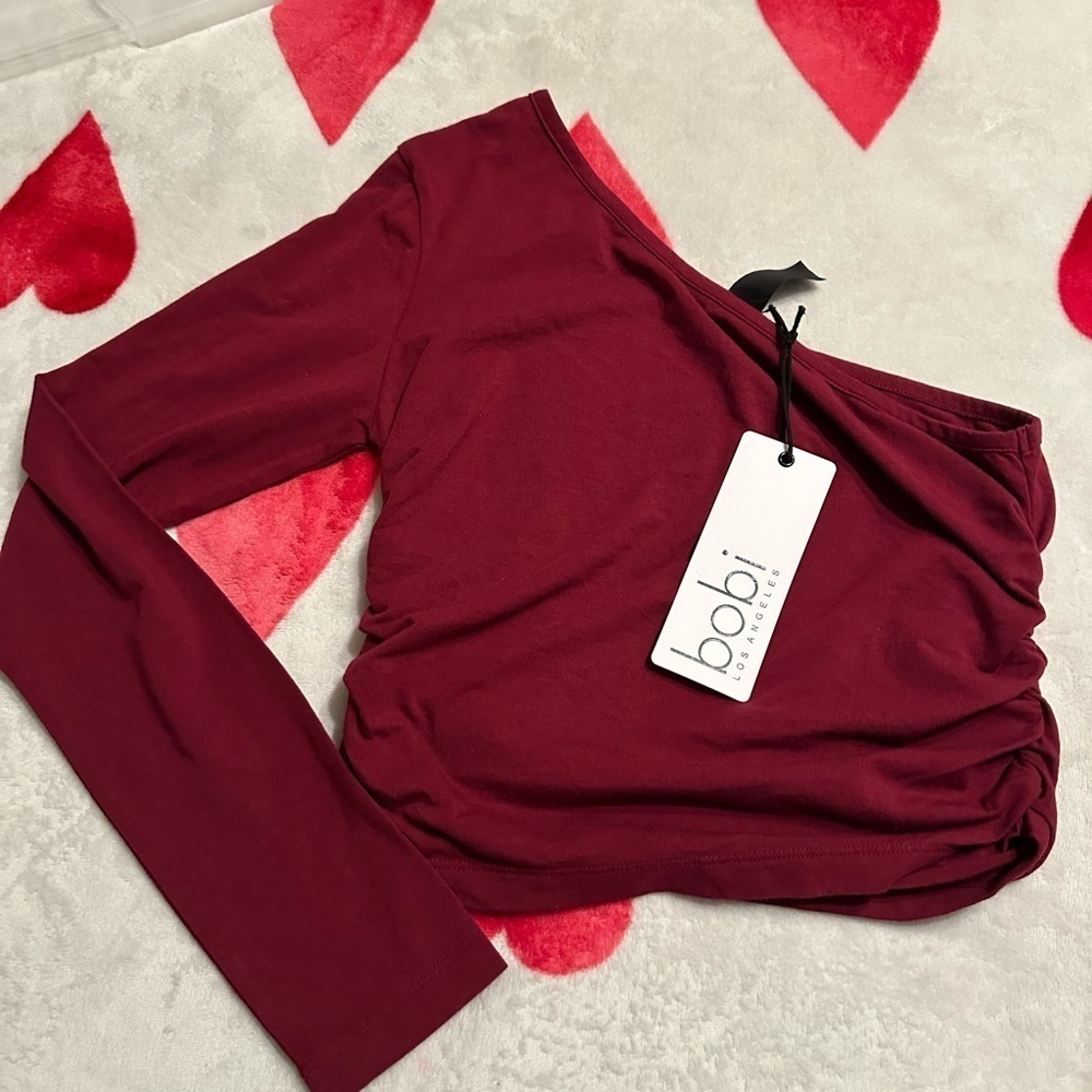 Bobi Los Angeles One Shoulder Cropped Top in Pinot